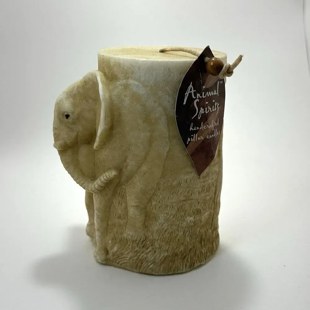 Animal Spirits Hand Carved Elephant Pillar Candle • New w/ Tag • Retro Y2K Decor